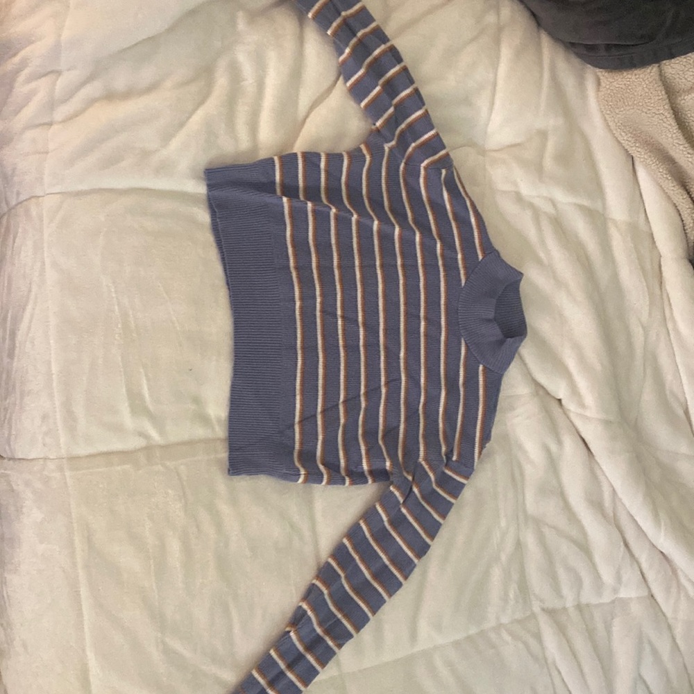 Periwinkle Striped Cropped Mock Turtleneck